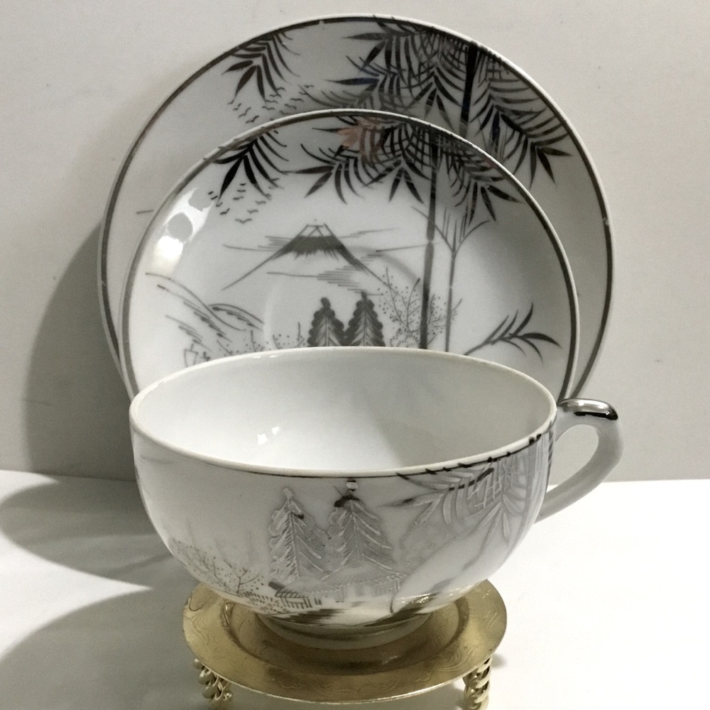 Vintage Kutani Porcelain Lithophane 3 piece set